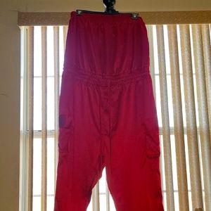 BEBE strapless red cargo jumpsuit